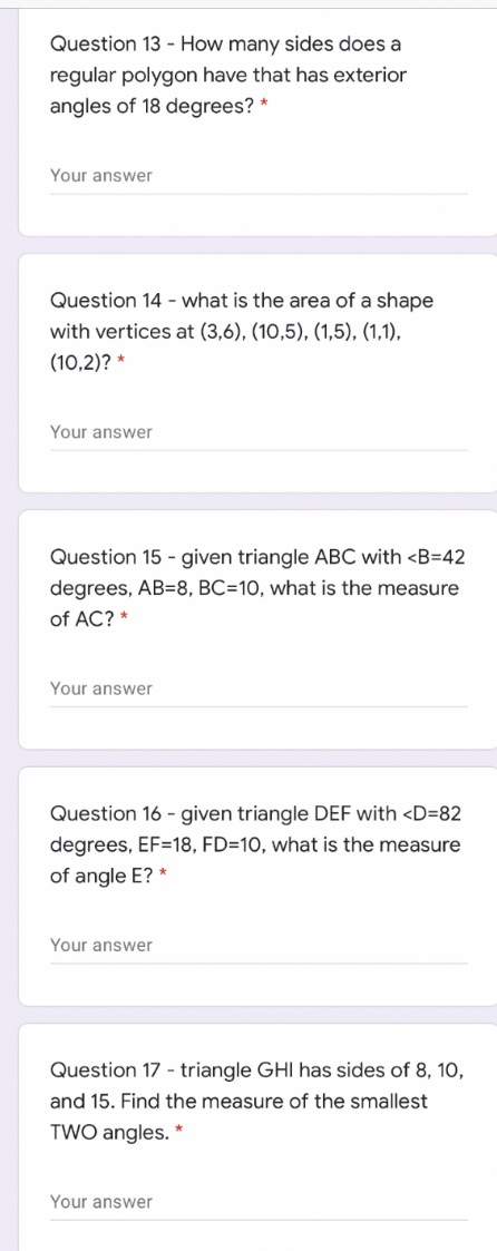 Question 13 - How many sides does a regular