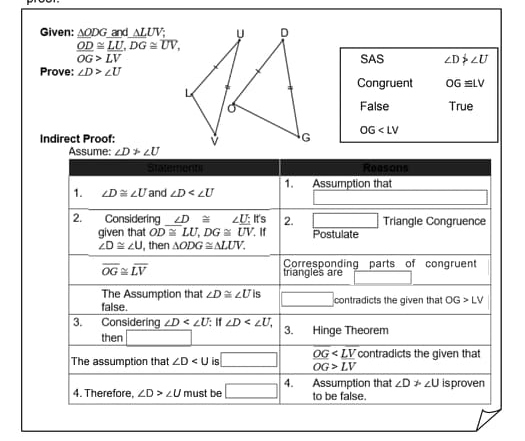 A. Directions: Complete the following proof by