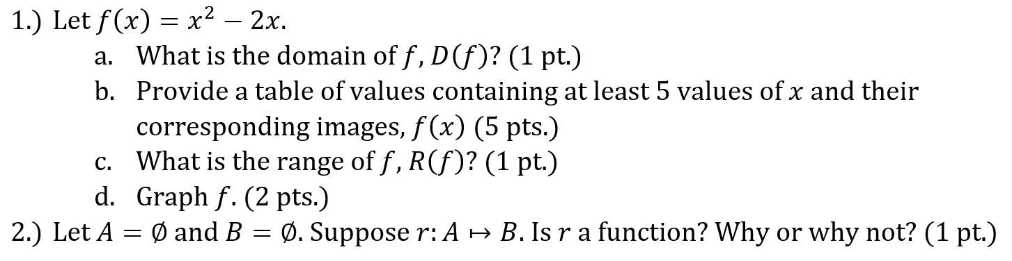 1.) Let f(x) = x2 2x. a. What is the domain off,