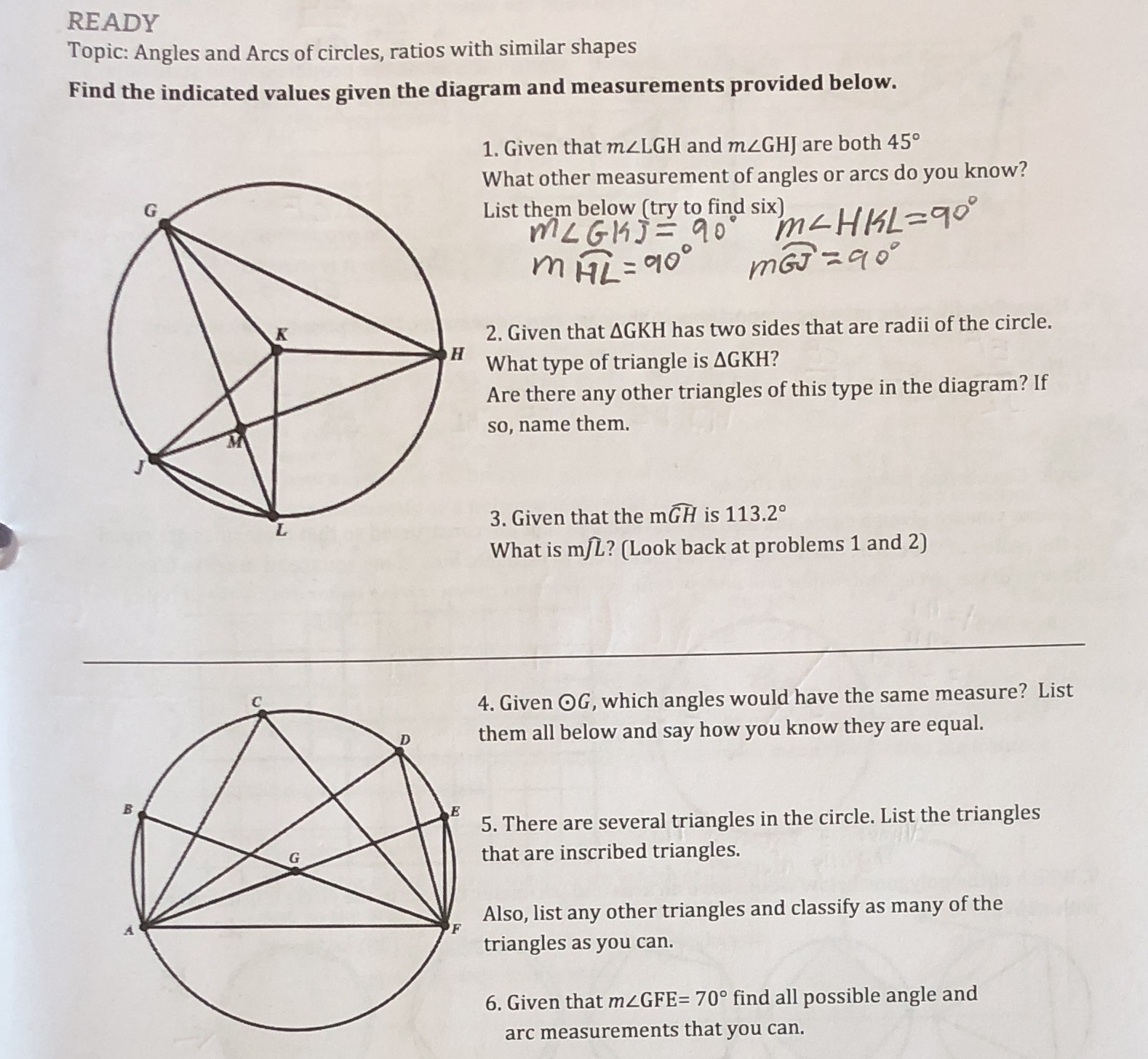READY Topic: Angles and Arcs of circles, ratios
