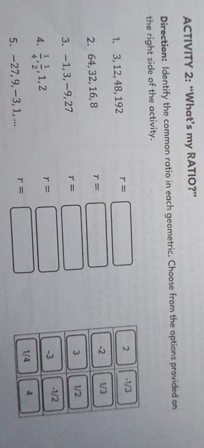 what is the answer ACTIVITY 2: "What
