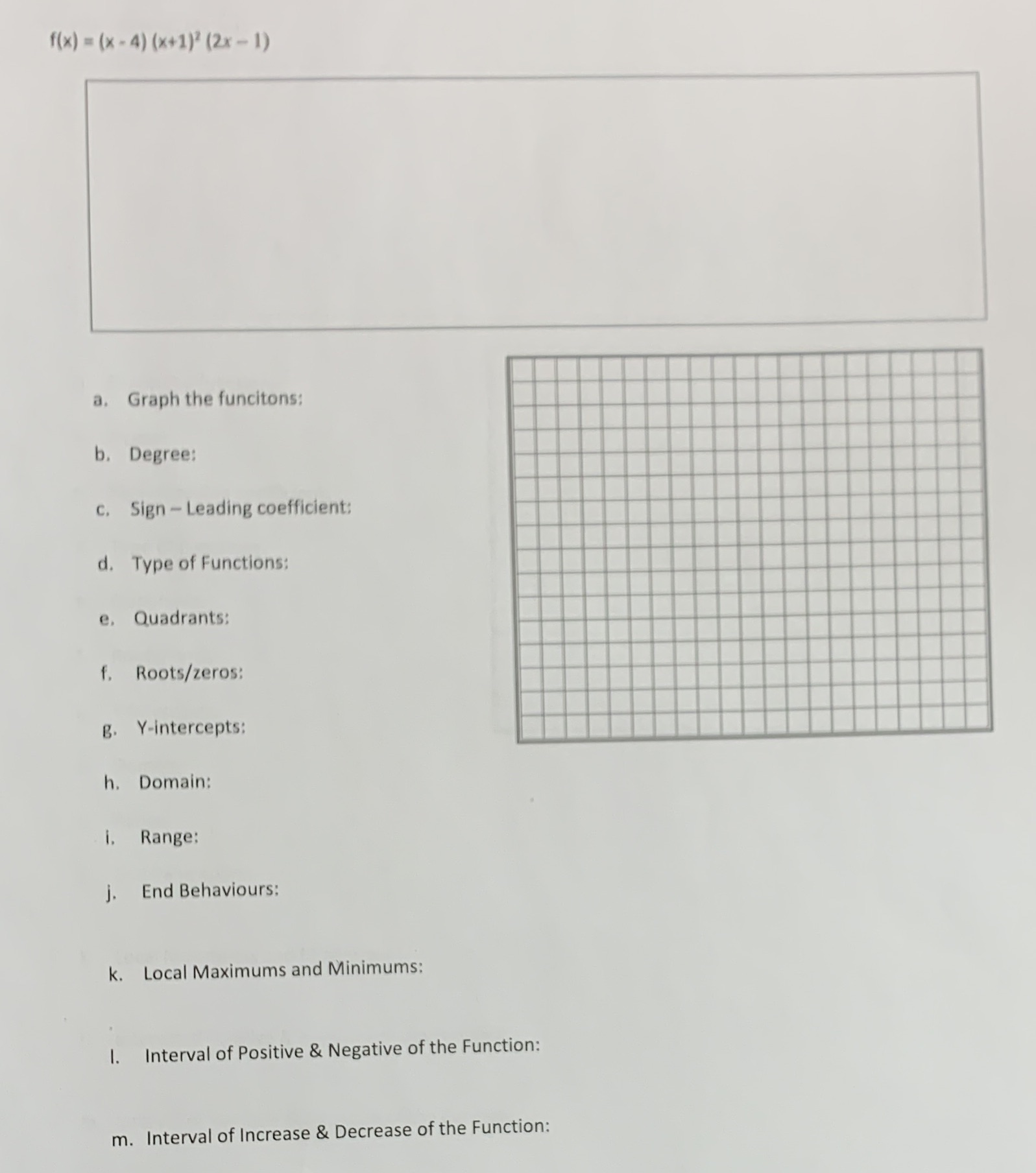 f(x) = (x - 4) (x+1)? (2x - 1) a. Graph the