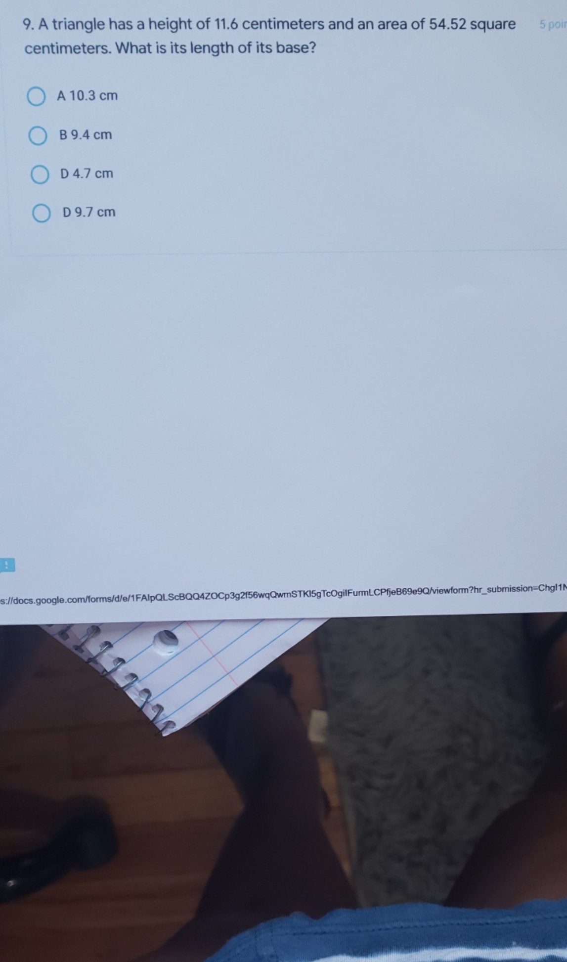 need answer 9. A triangle has a height of 11.6