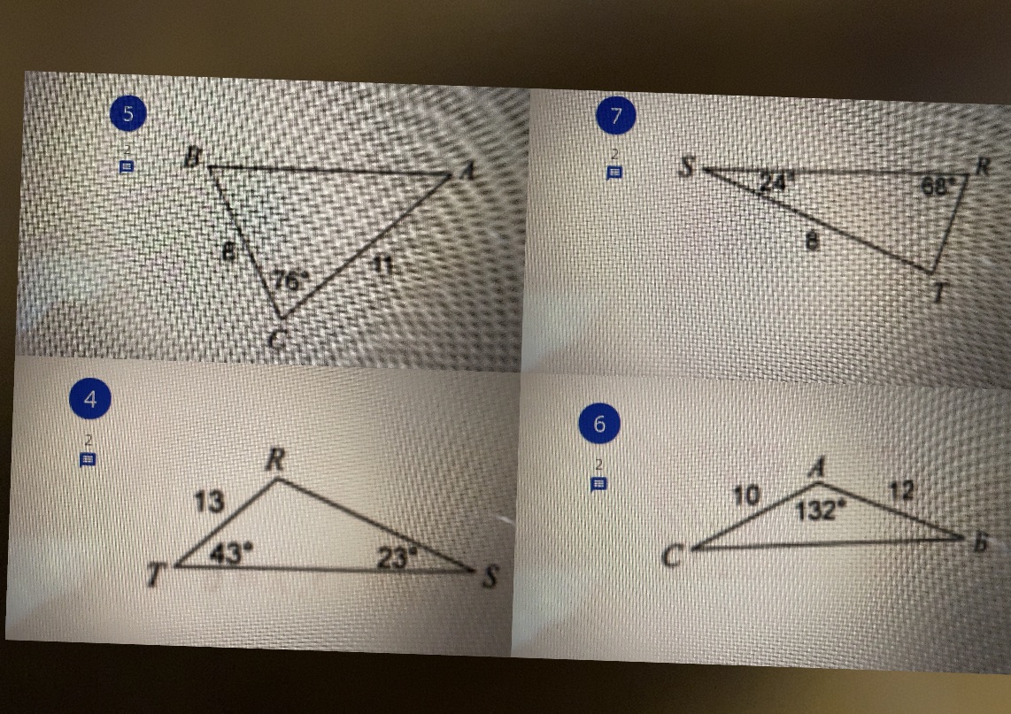 LOS and Area with trig Practice. Show work on