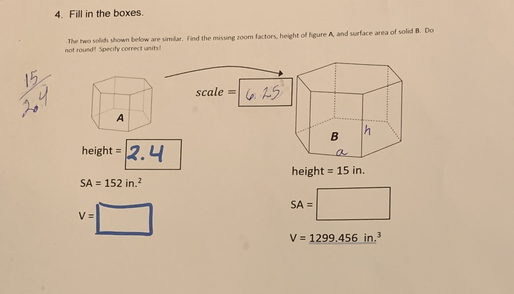 My answer key states SA= 5937 and v= 5.32. Not