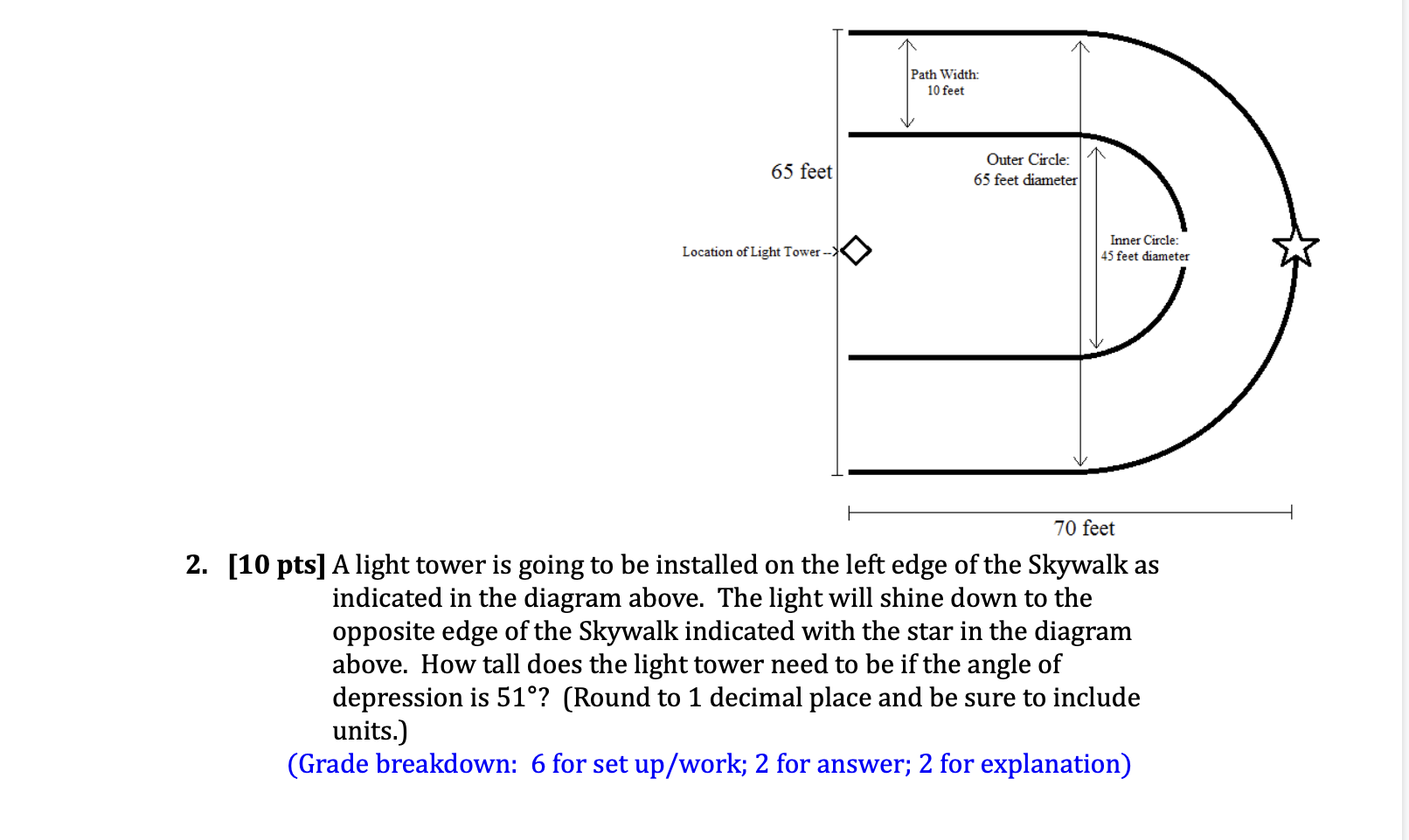 Path \\Vidth 10 feet Outer Circle: 65 feet