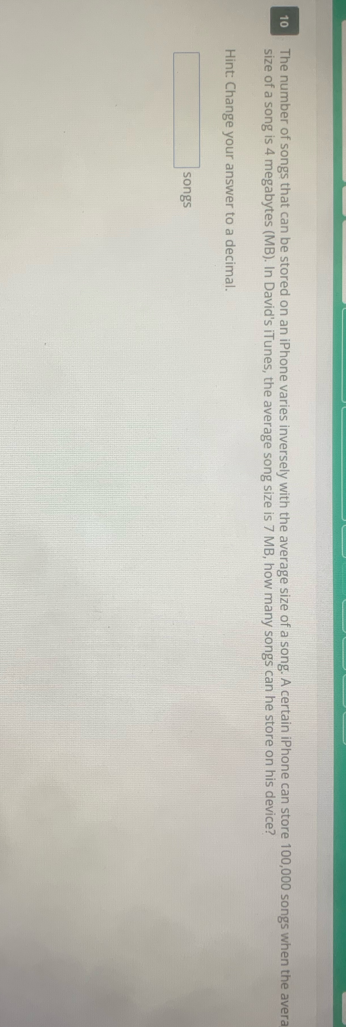 The number of songs that can be stored on an