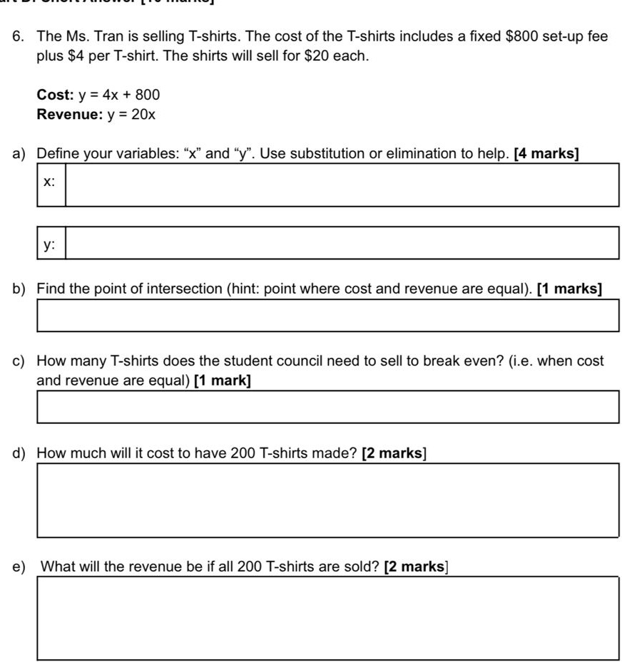 6. The M5. Tran is selling Tshirts. The cost of