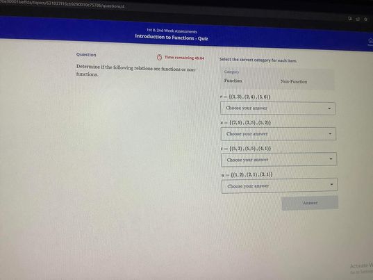 Introduction to Functions - Quiz queation select