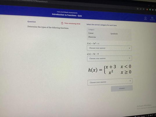 Introduction to Functions - Quiz queation select
