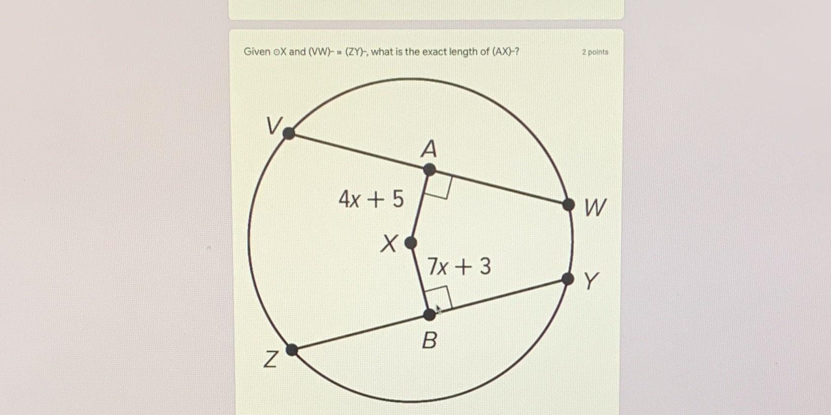 Given oX and (VW)- = (ZY), what is the exact