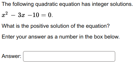 Question 15: The following quadratic equation has