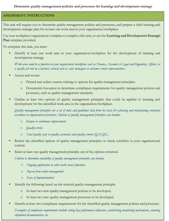 Determine quality management policies and