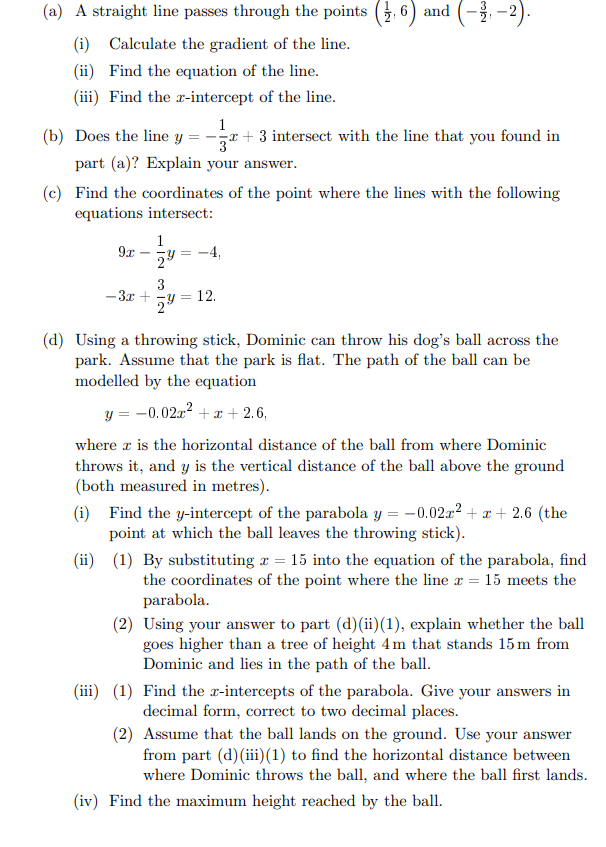 (a) A straight line passes through the points (in