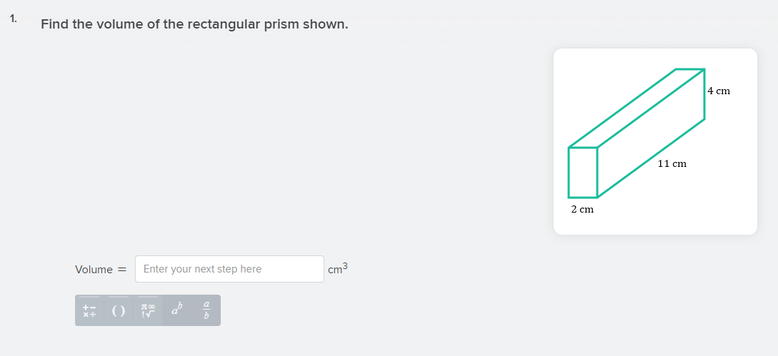 Find the volume of the rectangular prism shown.