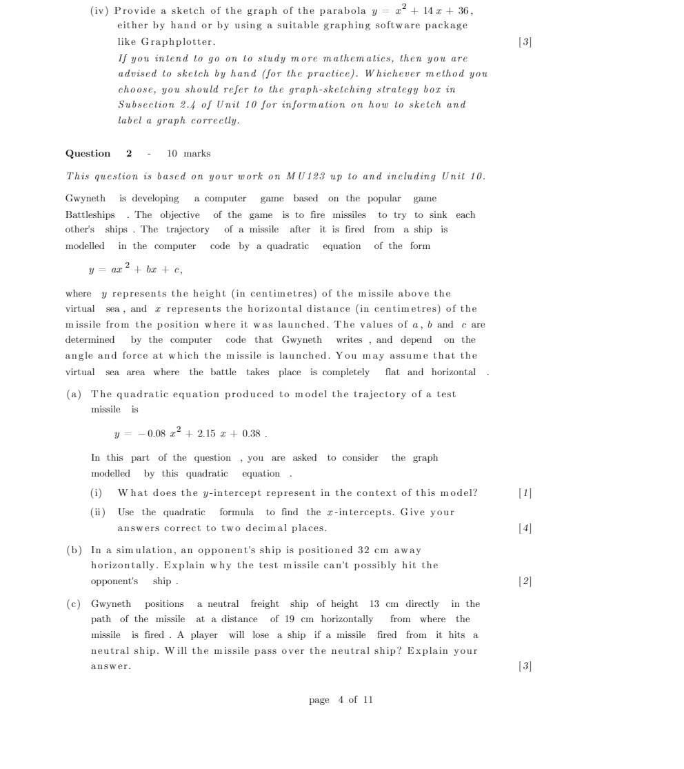 (iv) Provide a sketch of the graph of the