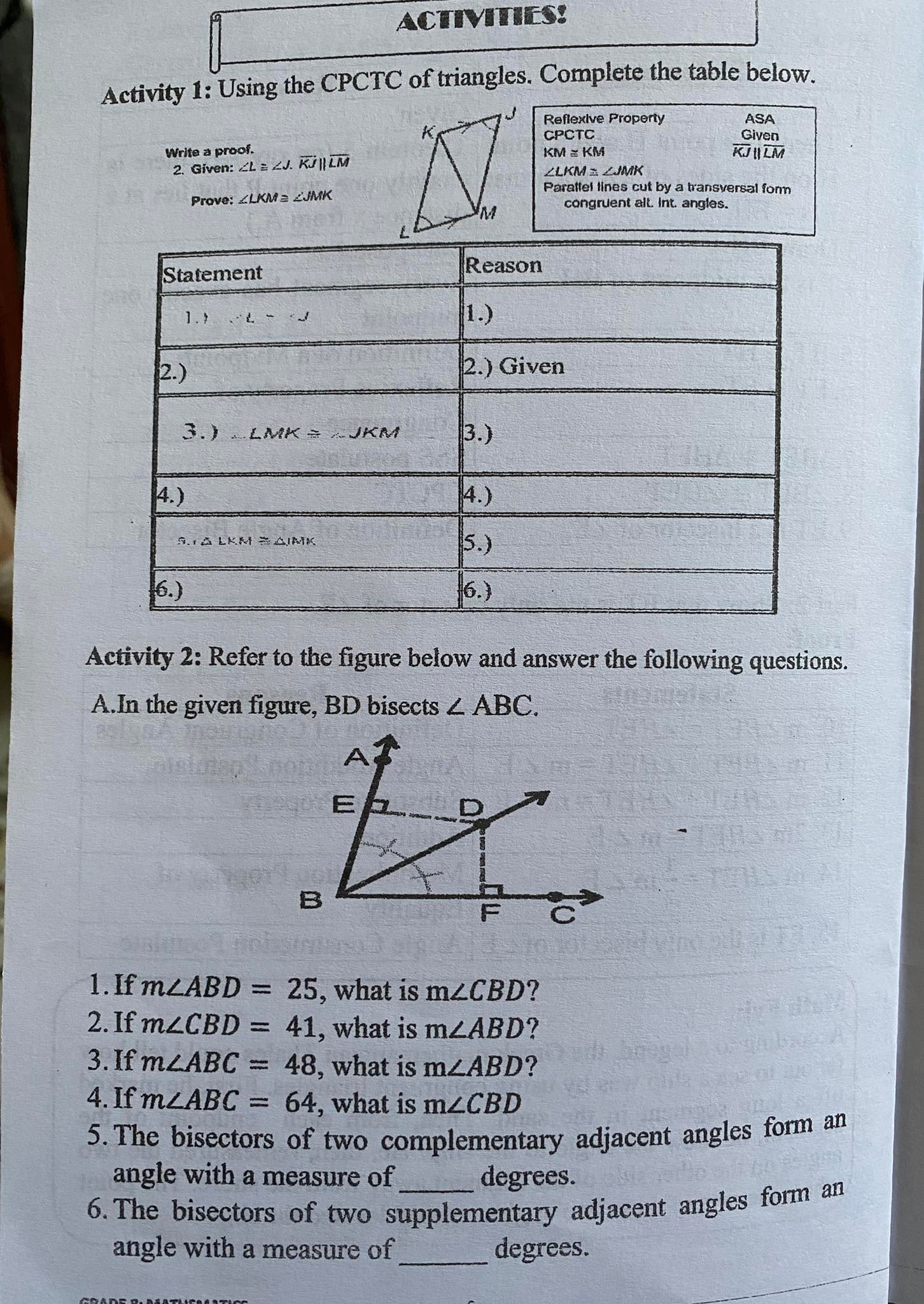 Please help thank you ACTIVITIES! Activity 1: