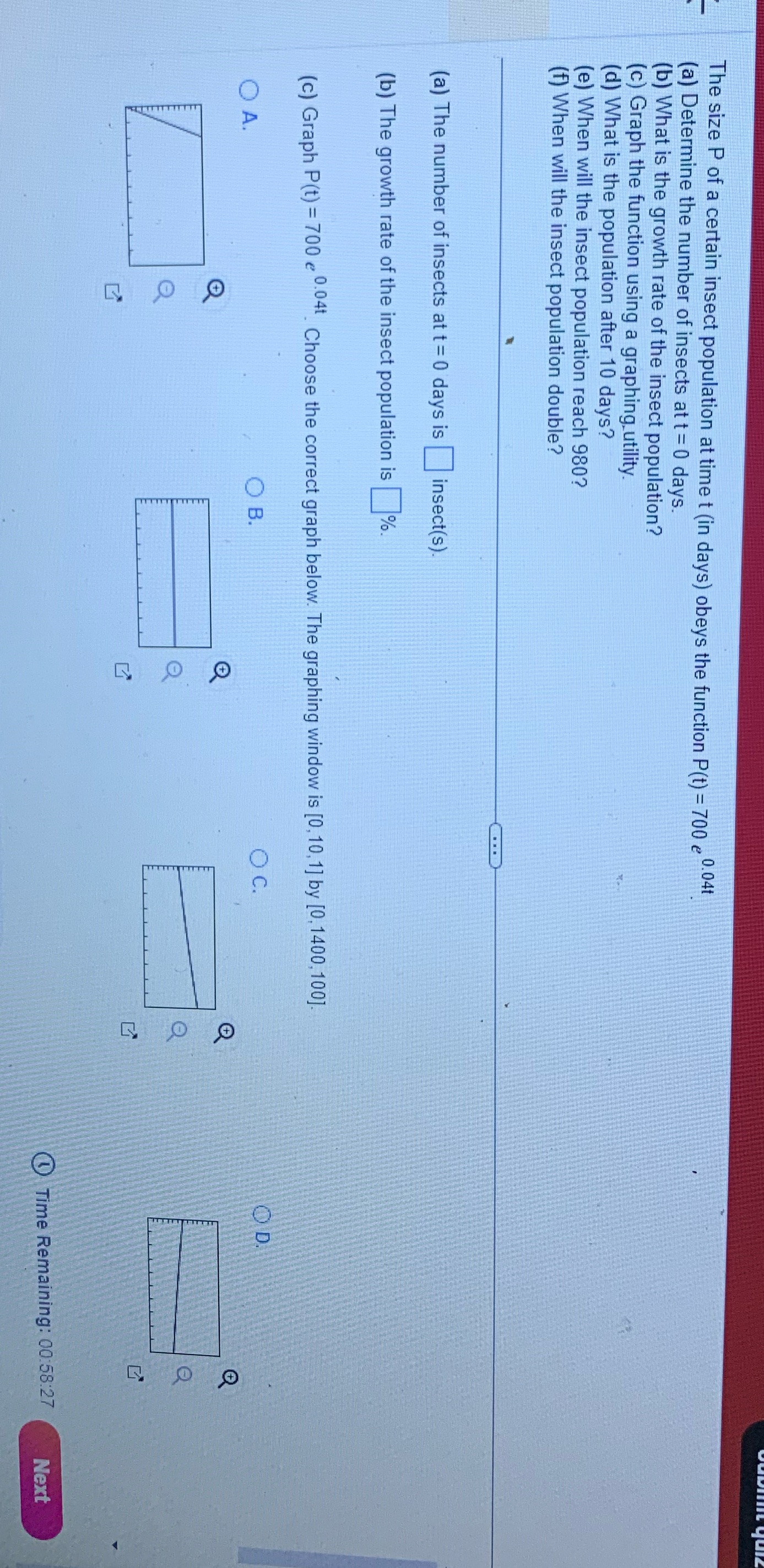 The size P of a certain insect population at time