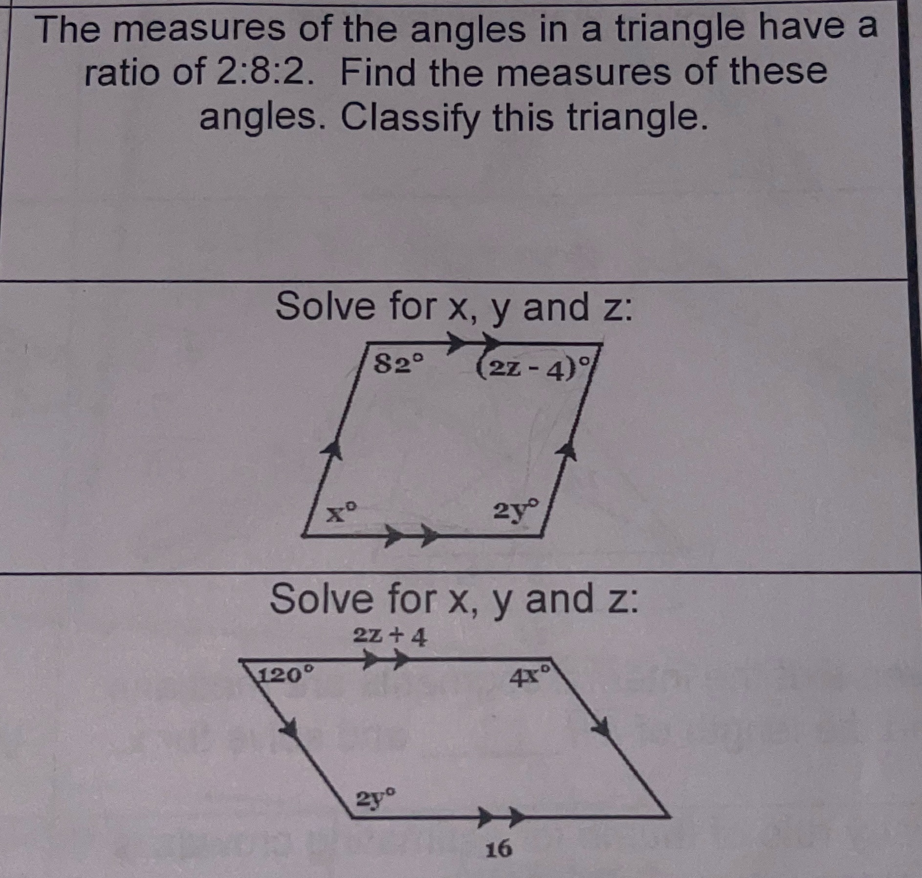 The measures of the angles in a triangle have a