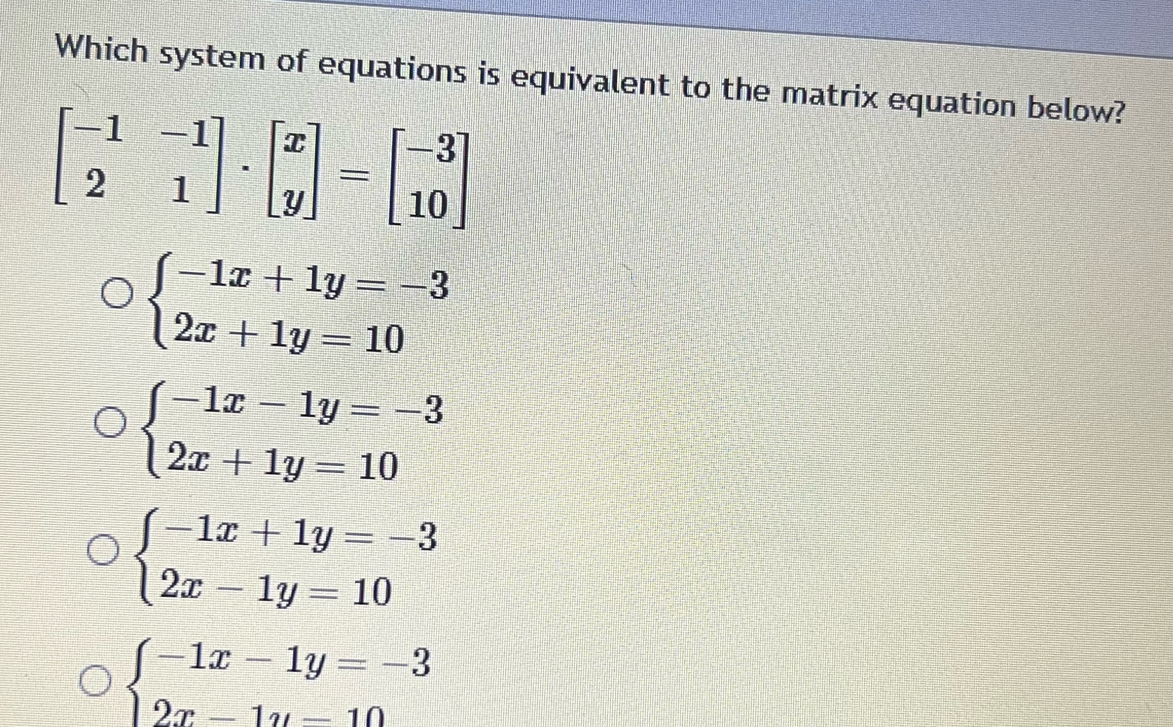 Which system of equations is equivalent to the