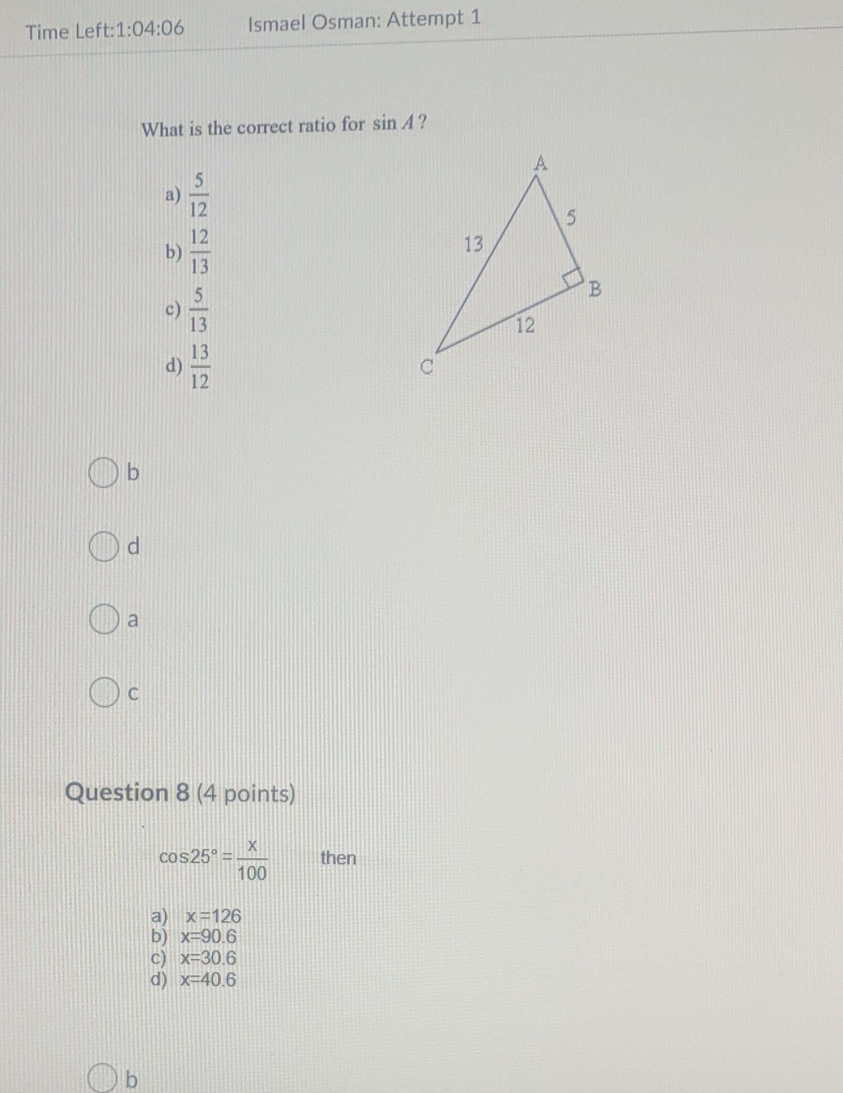Please answer ASAP thanks Time Left: 1:04:06