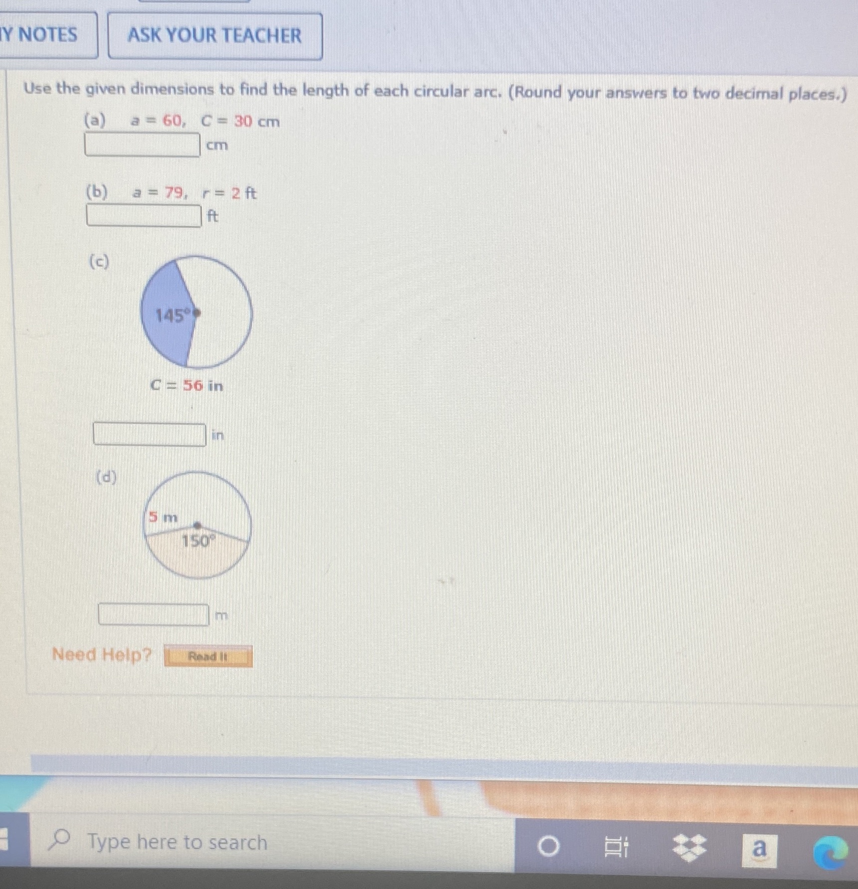 Y NOTES ASK YOUR TEACHER Use the given dimensions