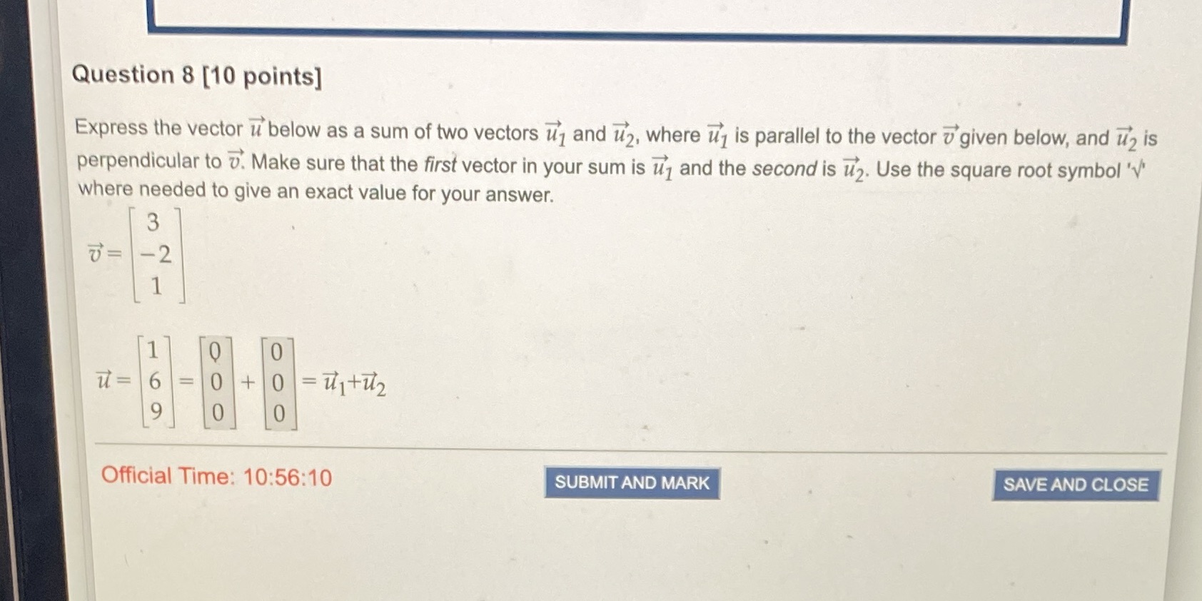 WWW u below \"as a sum oftwo vectors u; and 14;.