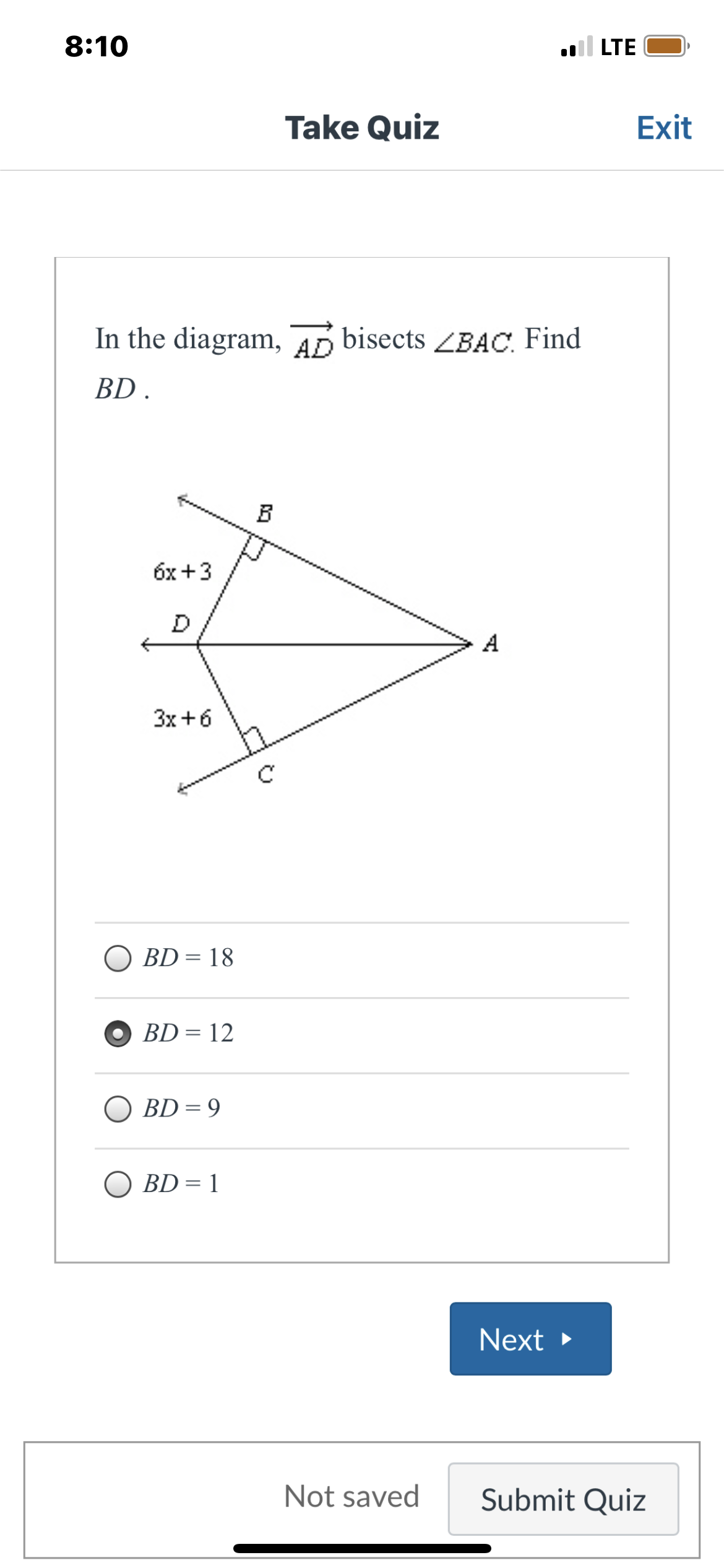 8:10 LTE D Take Quiz Exit Question 2 3 pts Find