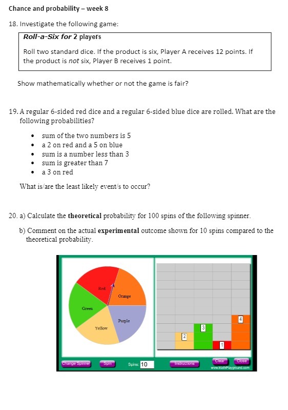 Chance and probability - week 8 18. Investigate