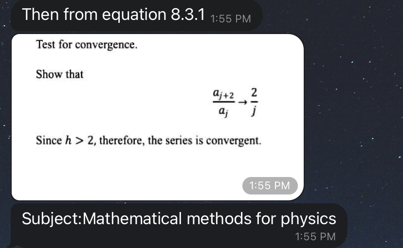 Then from equation 8.3.1 Test fer convergence.