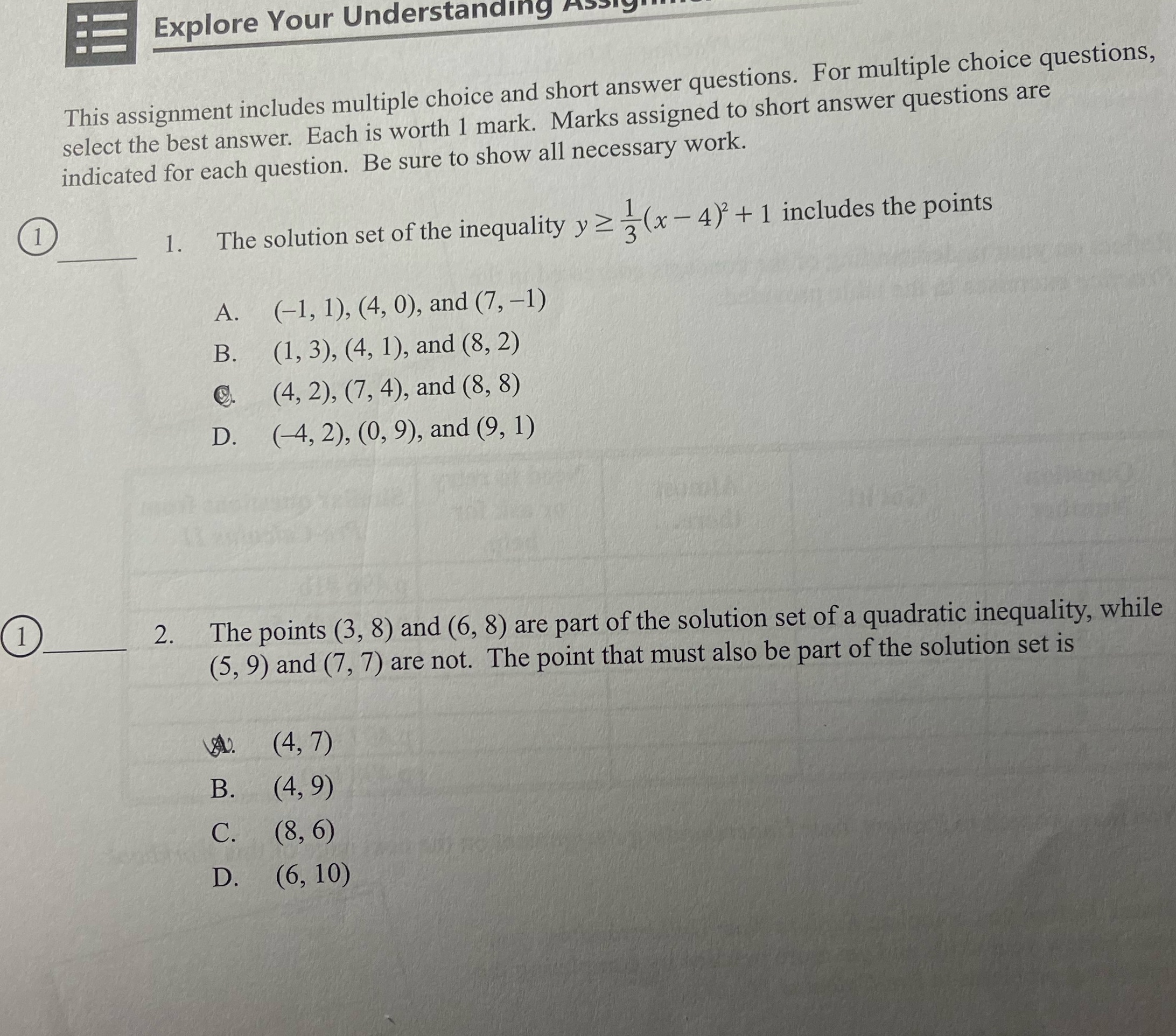 Please let me know if answers are correct Explore