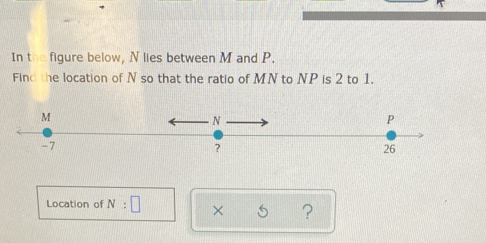 In the figure below, NV lies between M and P.