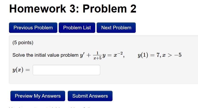 Homework 3: Problem 5 Previous Problem Problem