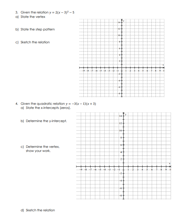 Day 9 Unit 2 Assessment Graphing Quadratic