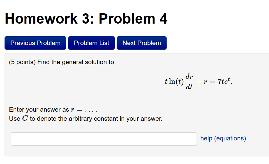 Homework 3: Problem 5 Previous Problem Problem