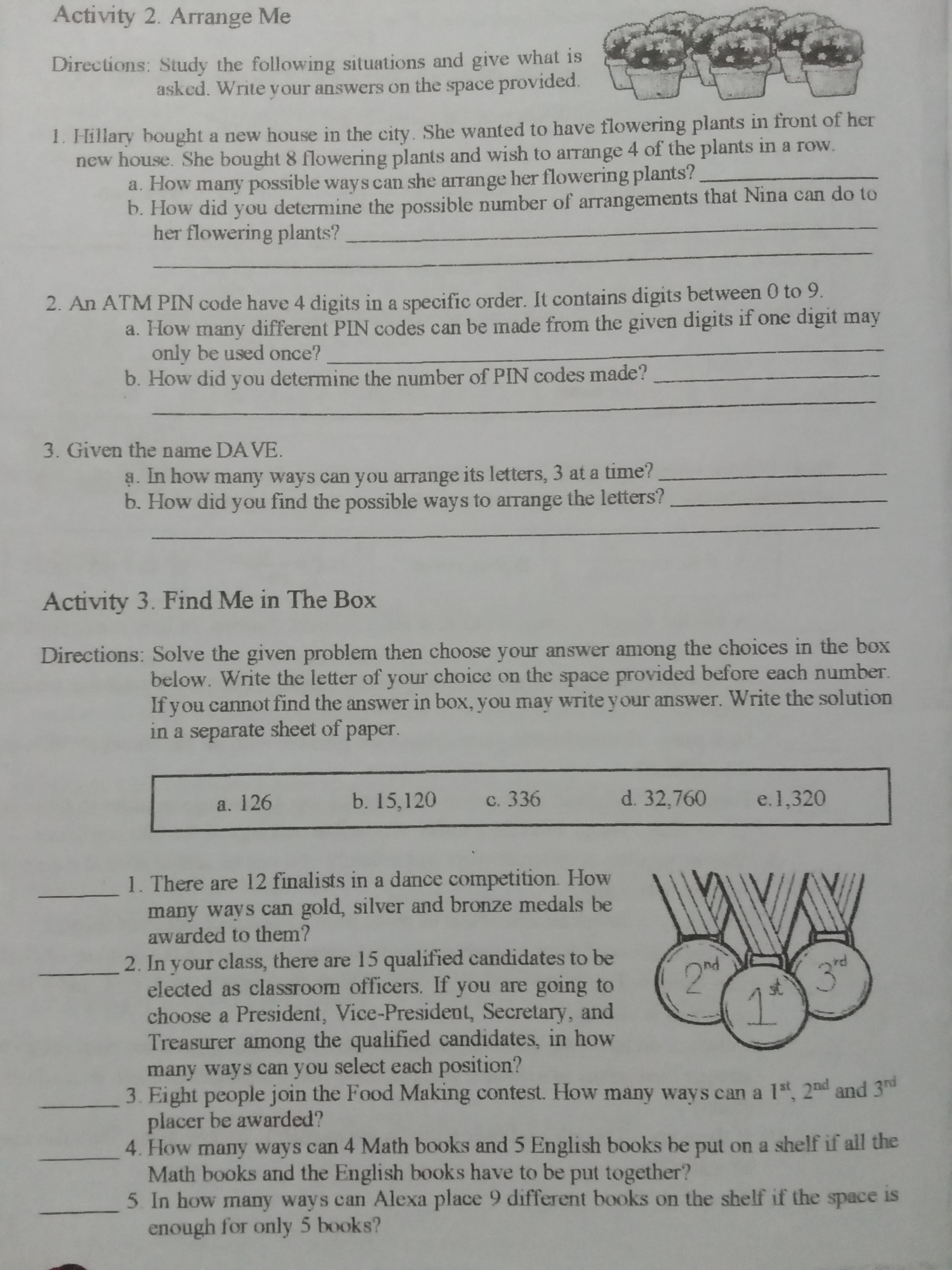 answer the questions \fActivity 2. Arrange Me