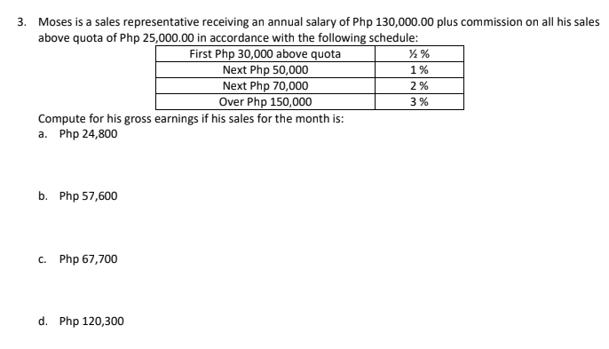 3. Moses is a sales representative receiving an