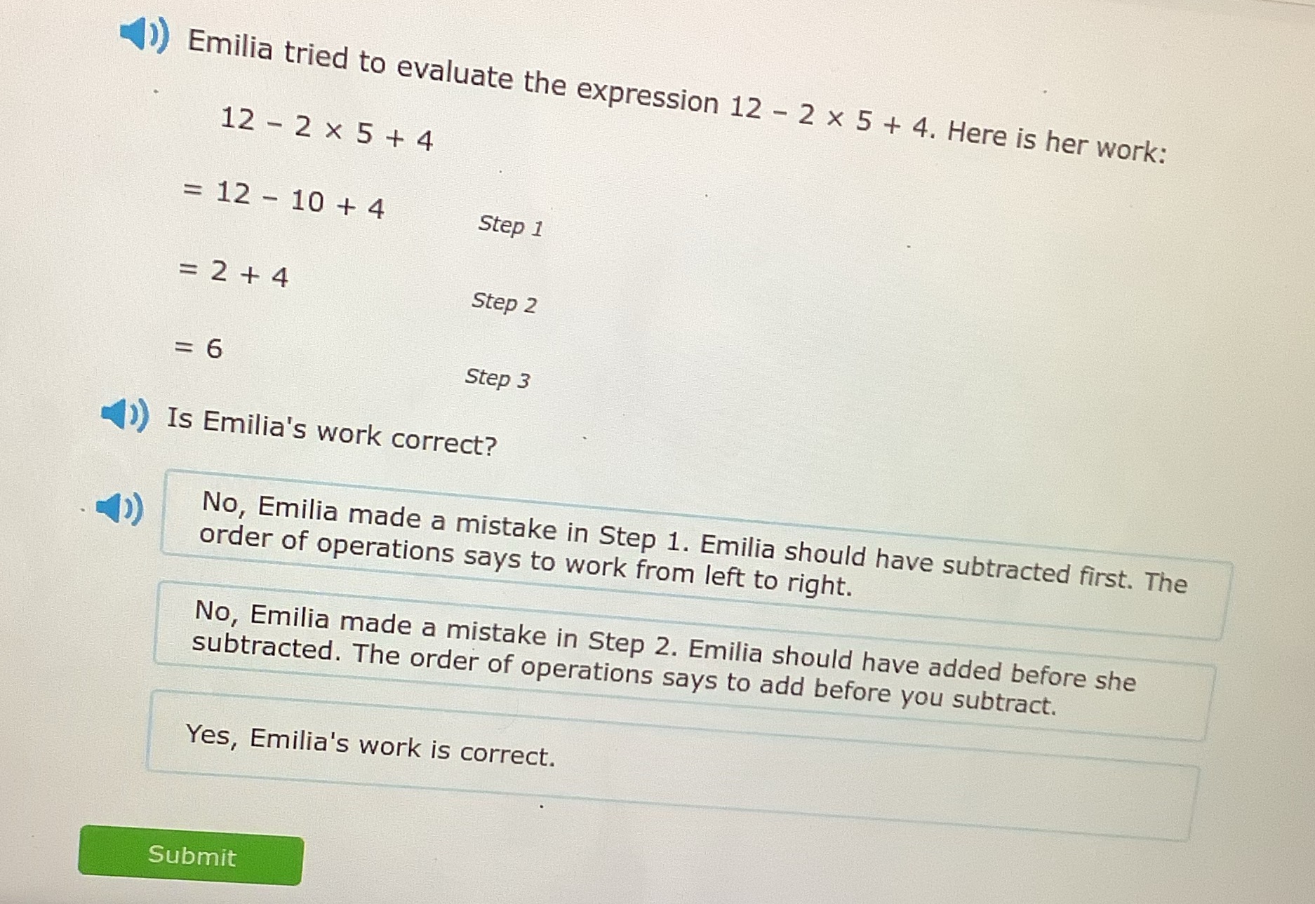 ()) Emilia tried to evaluate the expression 12 -