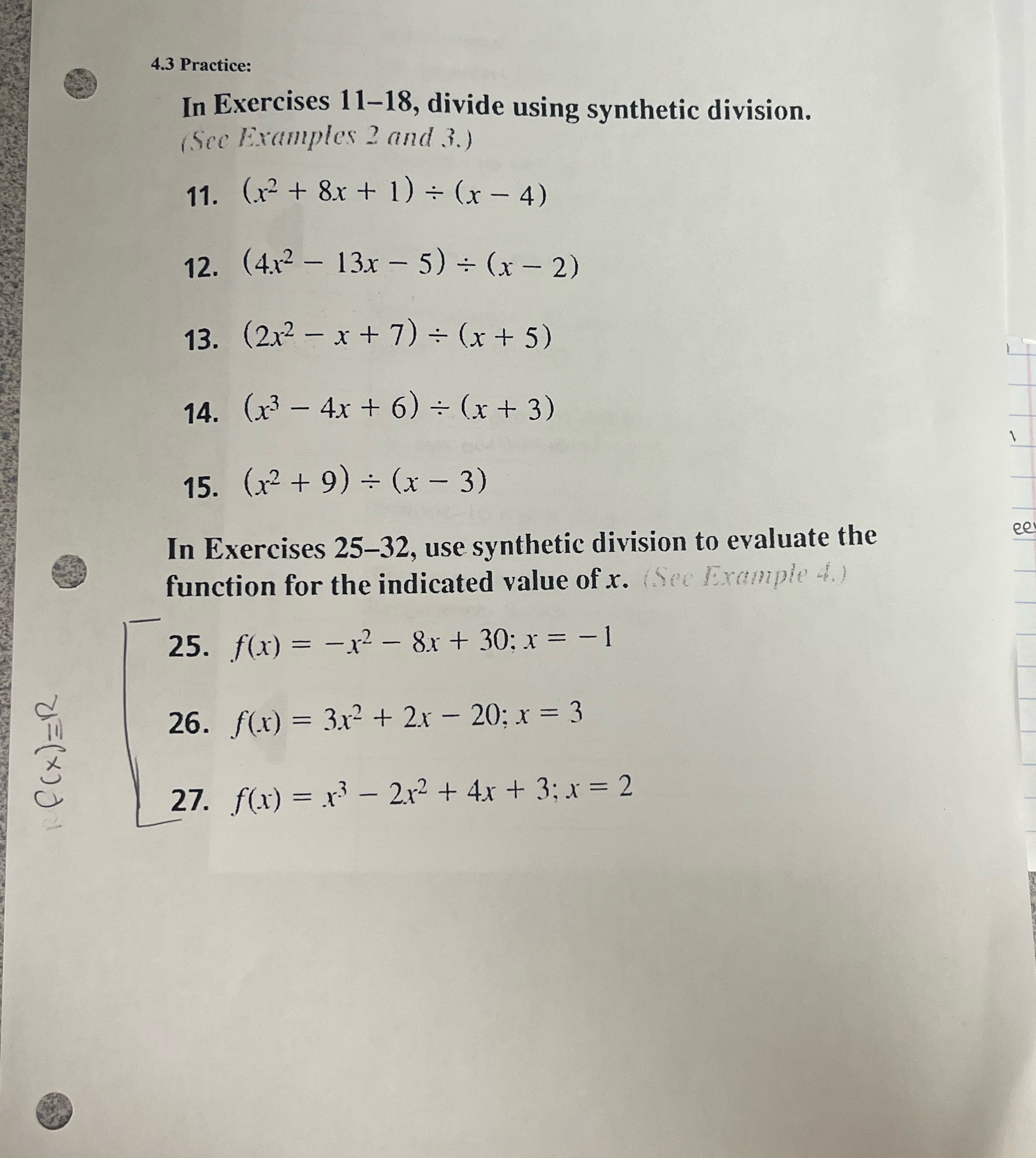 answer question with work 4.3 Practice: In
