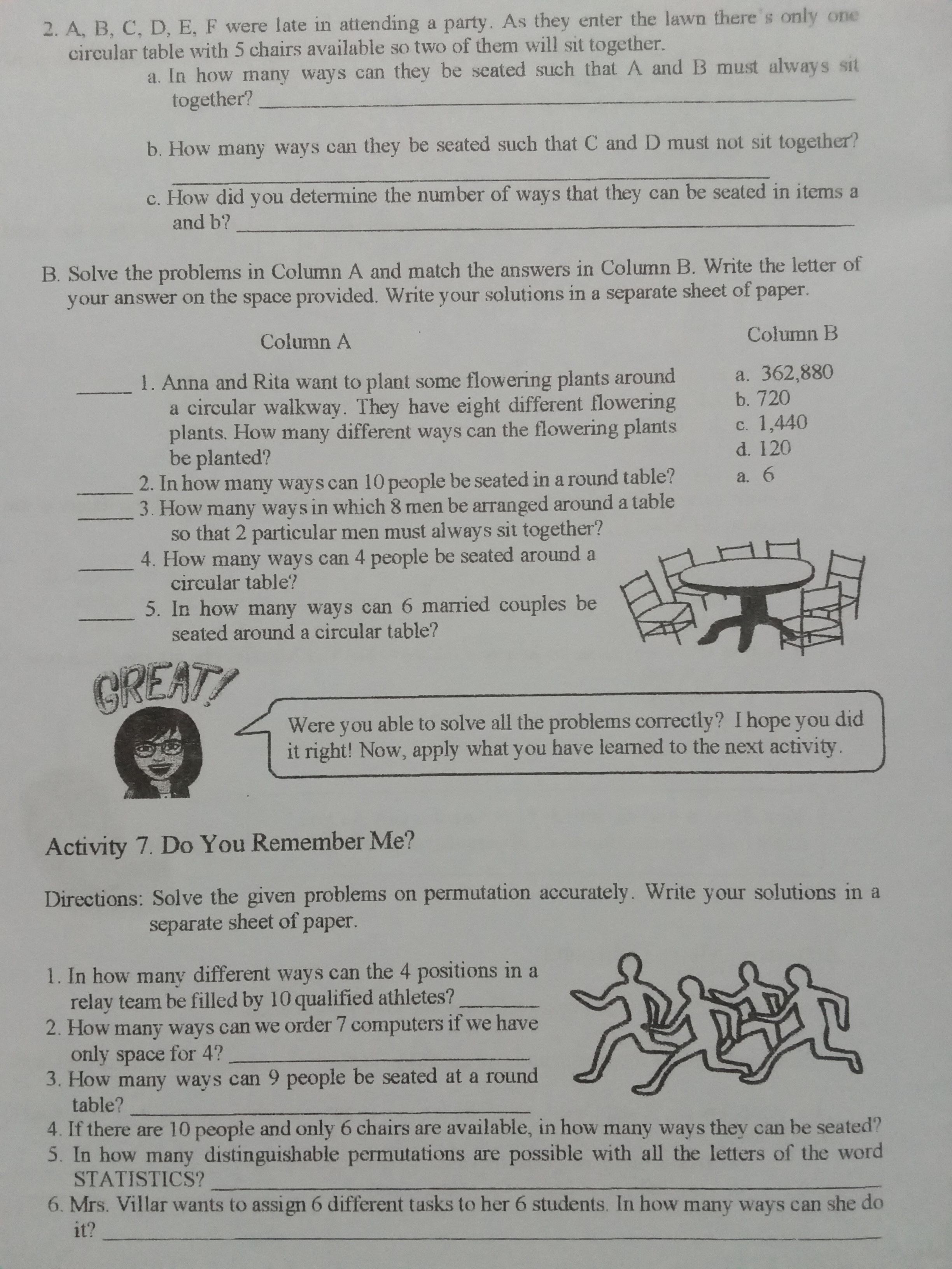 answer the questions \fActivity 2. Arrange Me