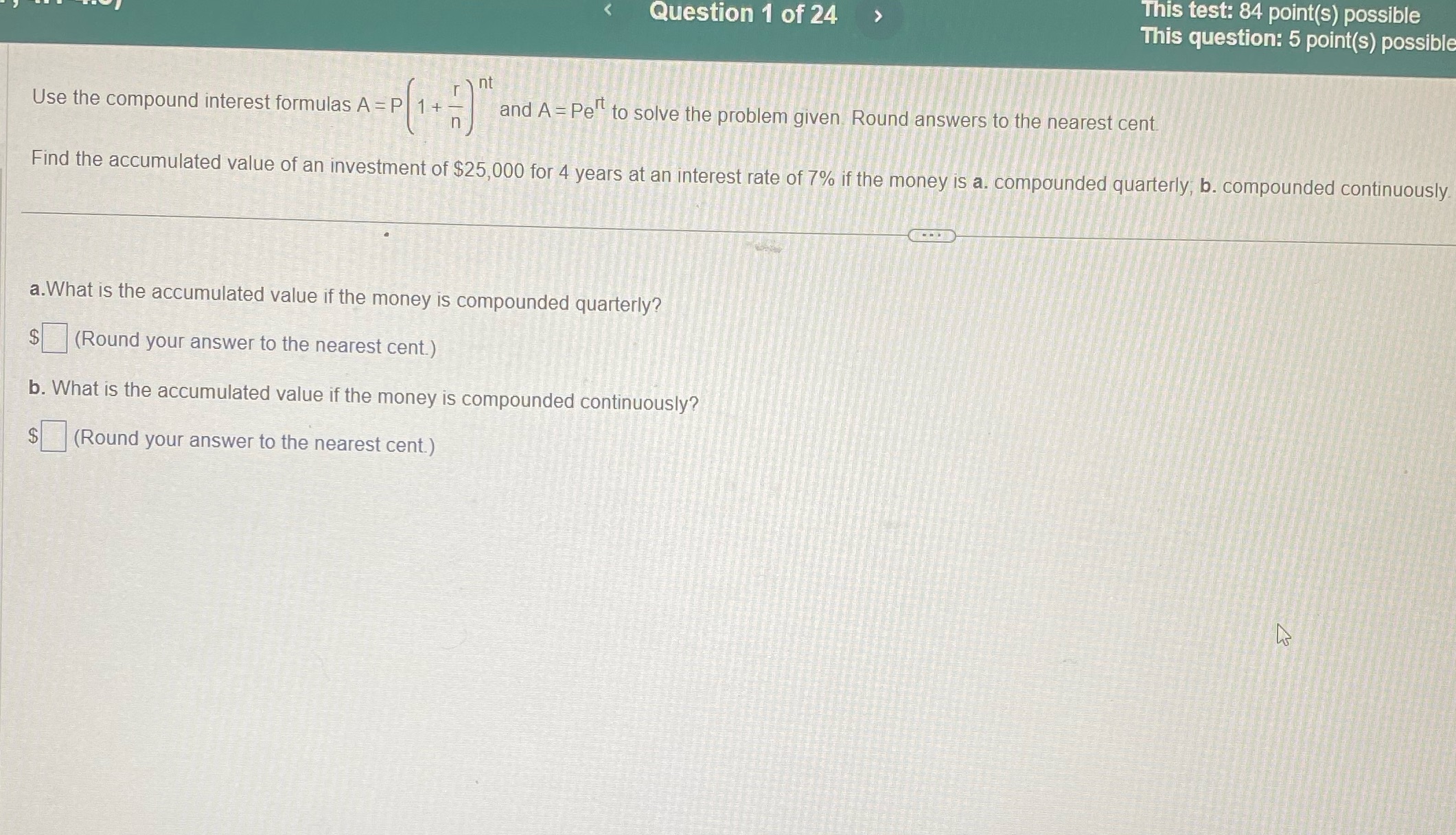 < Question 1 of 24 > This test: 84 point(s)