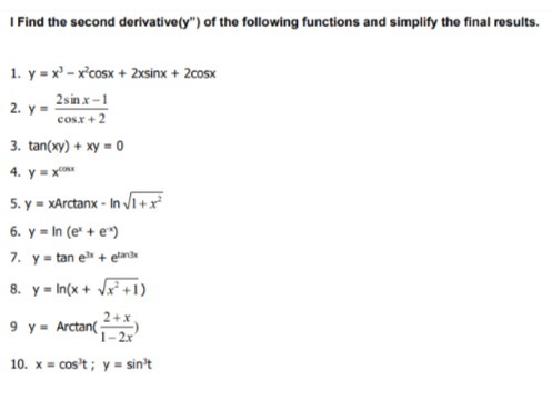I Find the second derivative(y") of the following