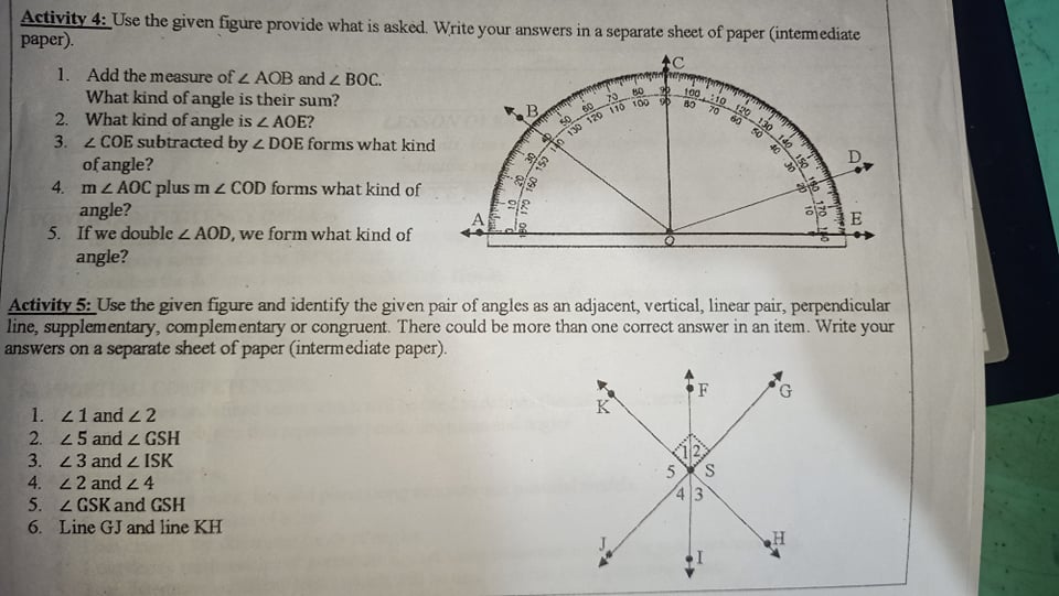 GEOMETRY Activity 4: Use the given figure provide