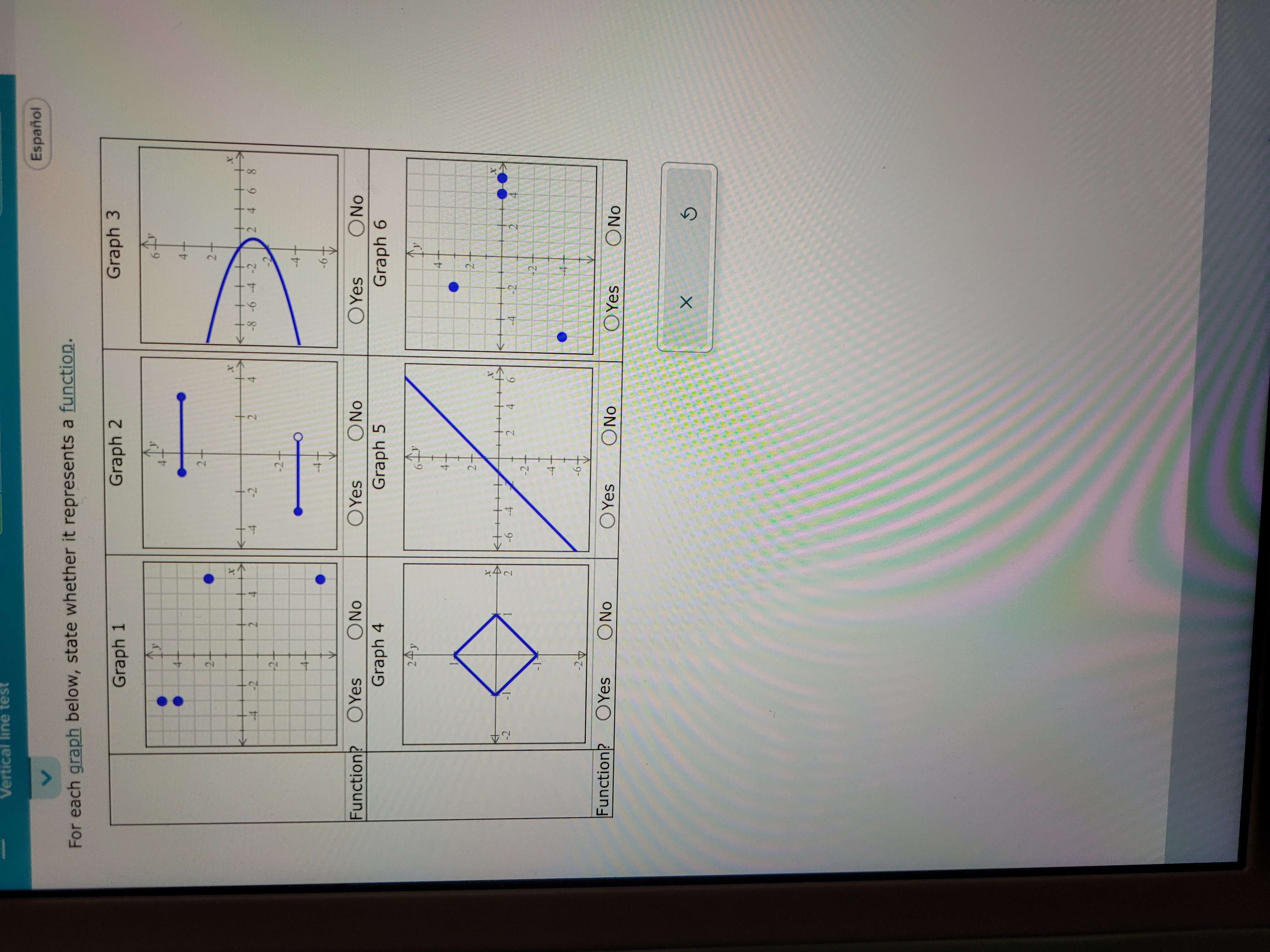 Vertical line Espanol V For each graph below,