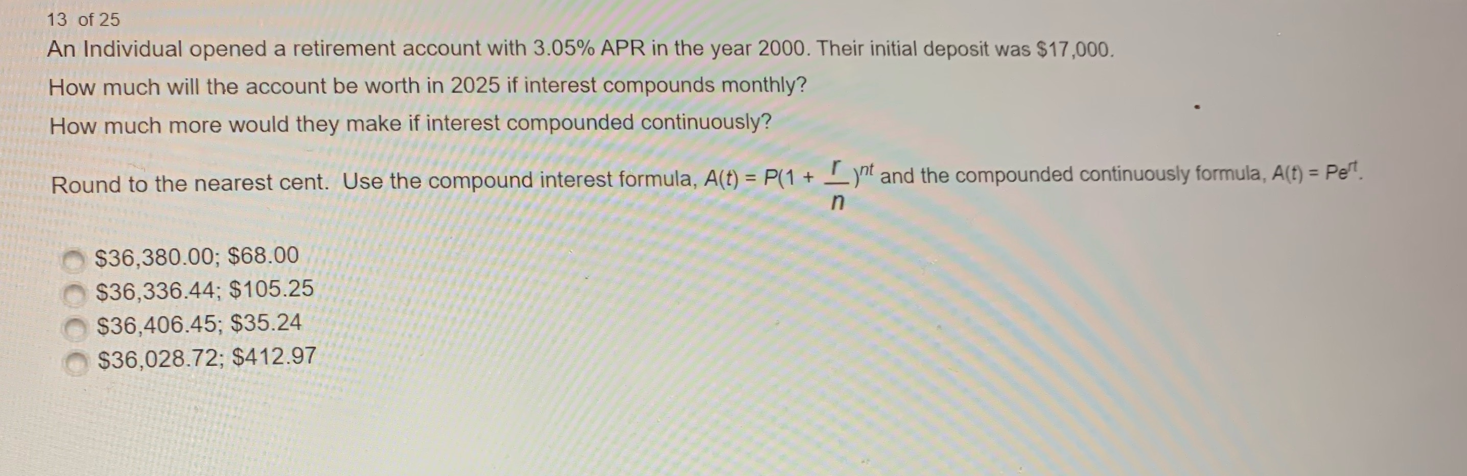 Help, Multiple choice 13 of 25 An Individual