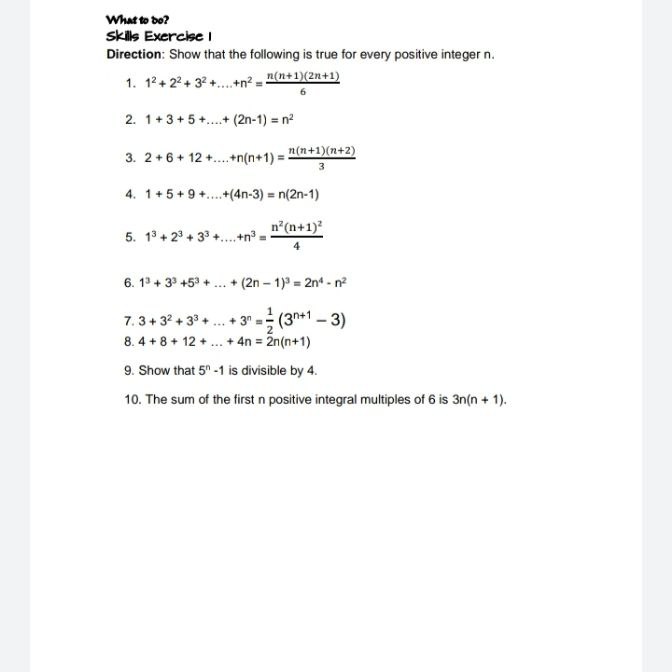What to bo? Skils Exercise I Direction: Show that