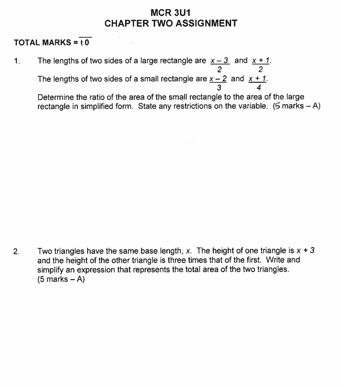 MCR 301 CHAPTER TWO ASSIGNMENT TOTAL MARKS = 1 0