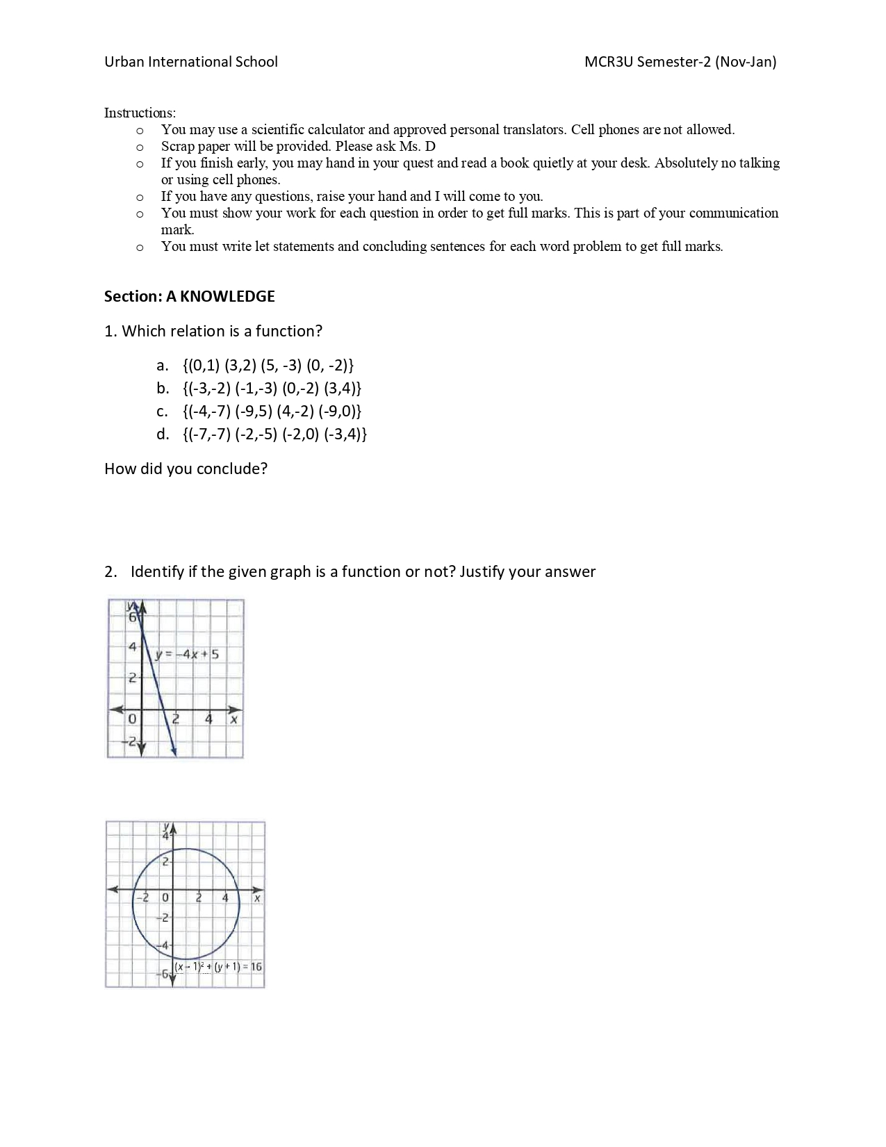 Urban International School MCR3U Semester-2