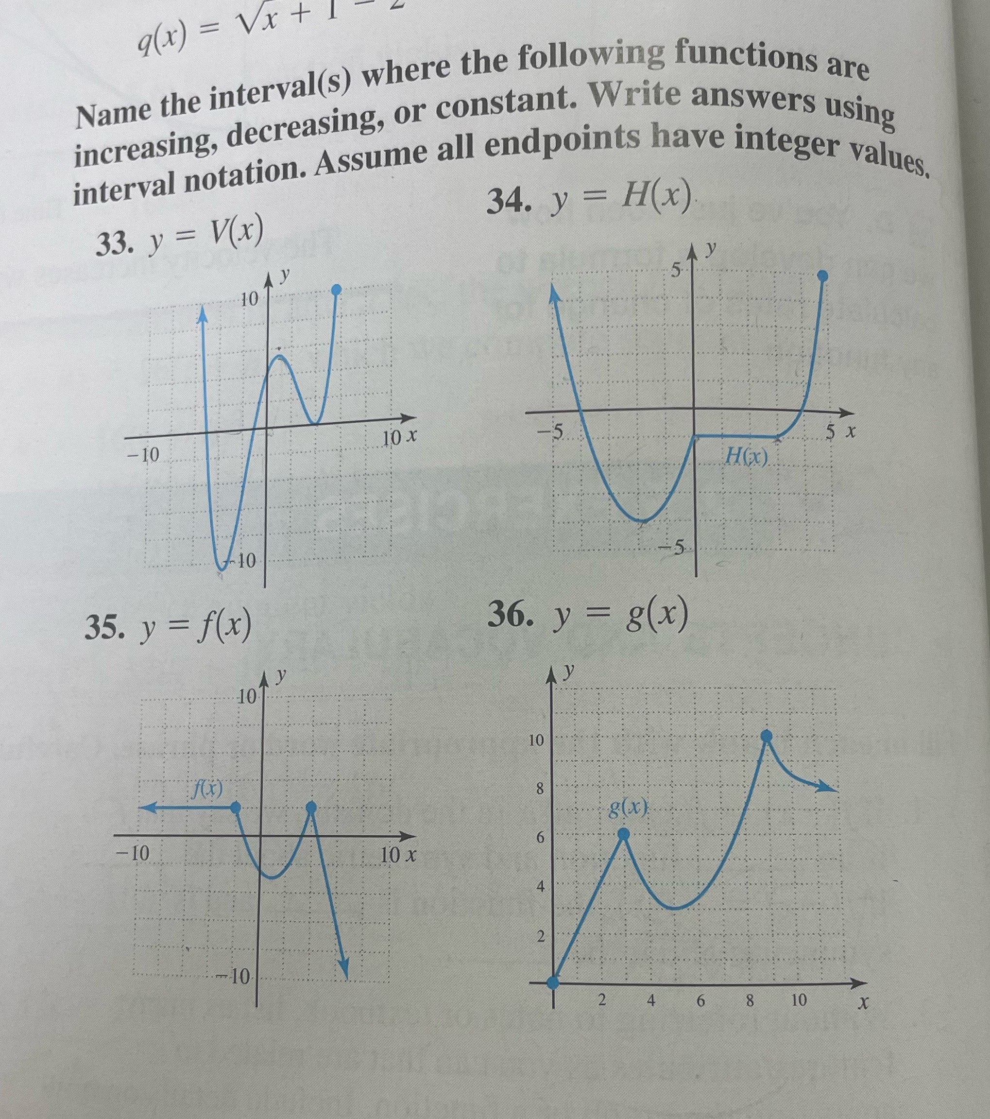 i need help with 33. 35 q(x) = Vx+1 Name the