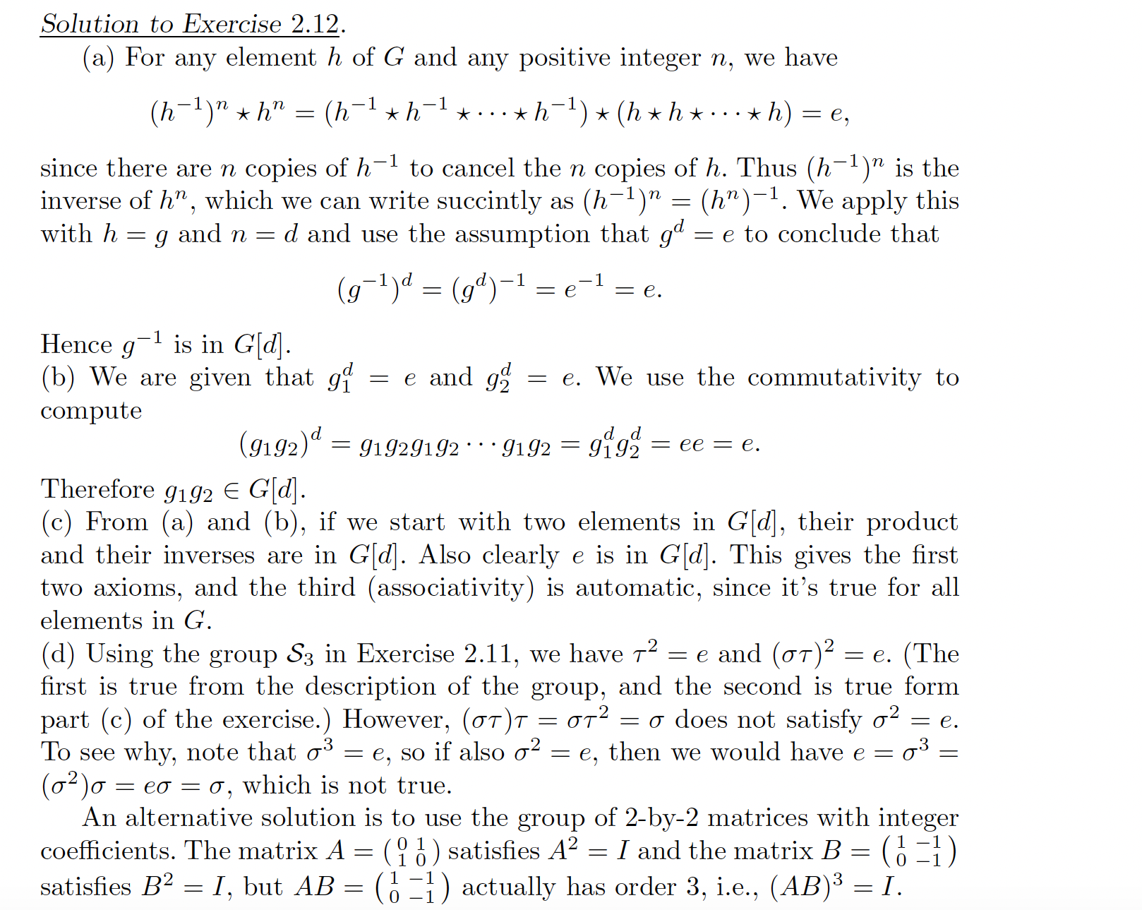 2.12. Let G be a group, let d _ 1 be an integer,